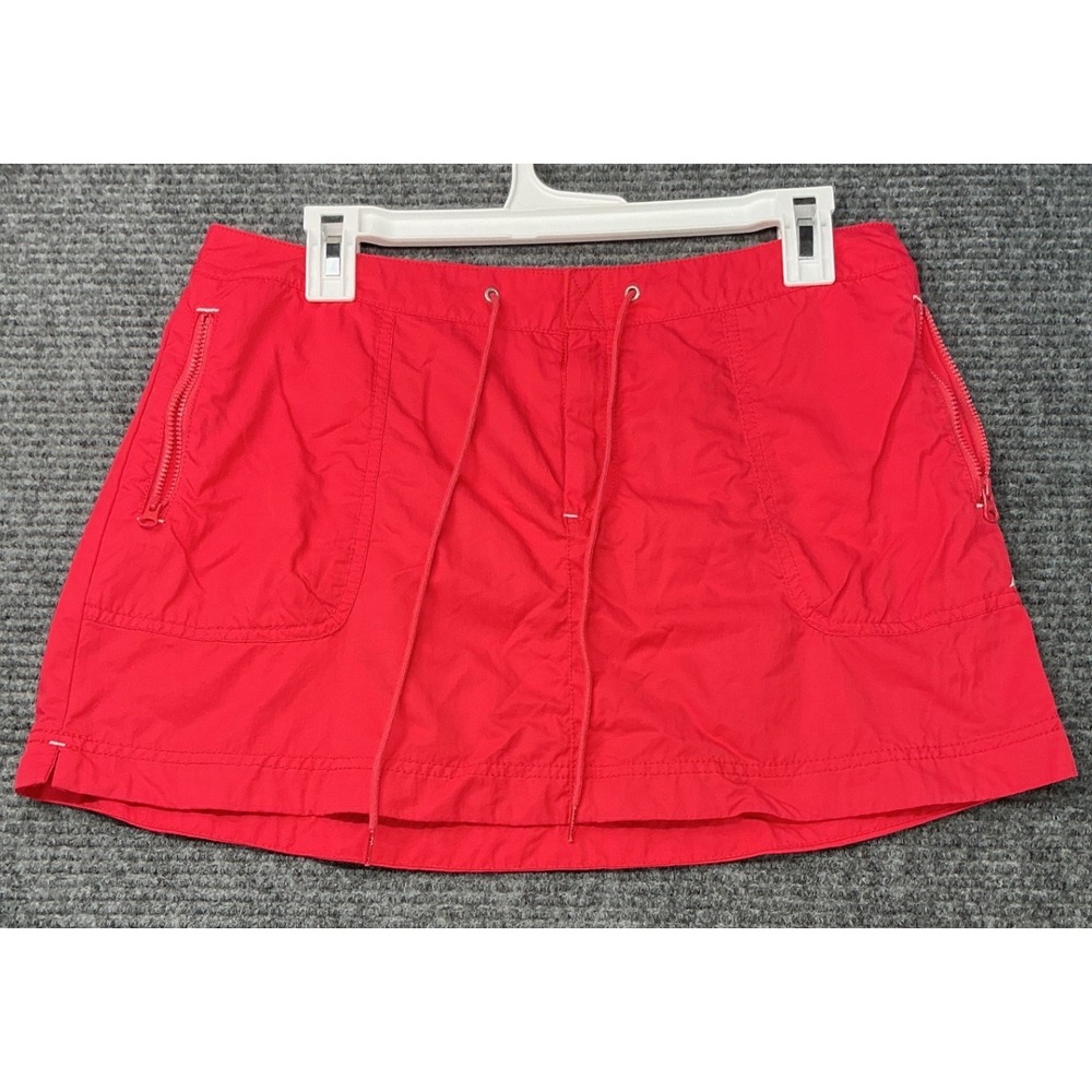 Nautica Nylon Mini Skirt Women M Red PreLoved Zip Pockets Drawstring Y2K Sporty